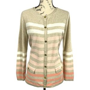 Jones New York Womens Button Up Striped Cardigan Sweater